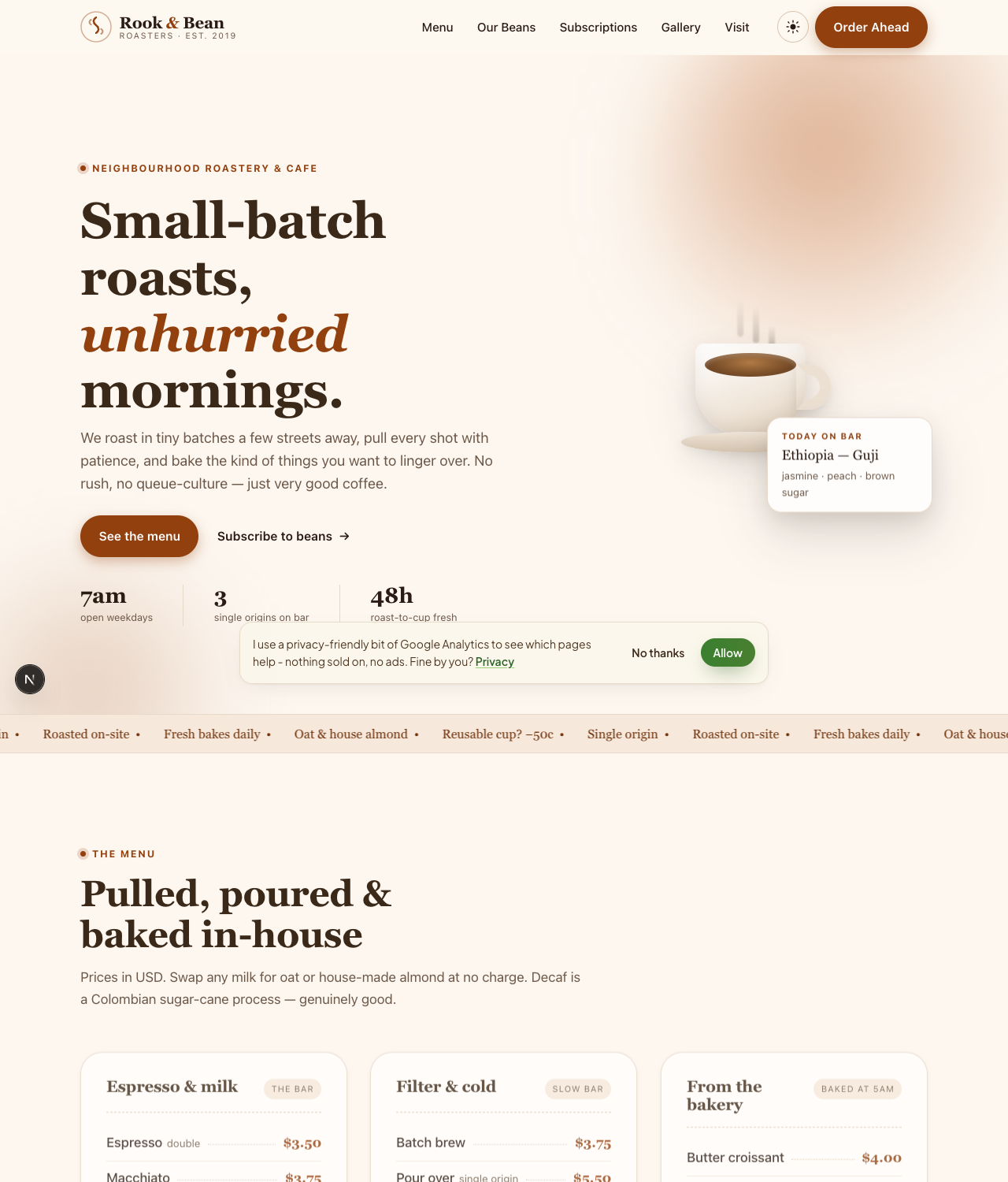 The Rook & Bean coffee shop website template