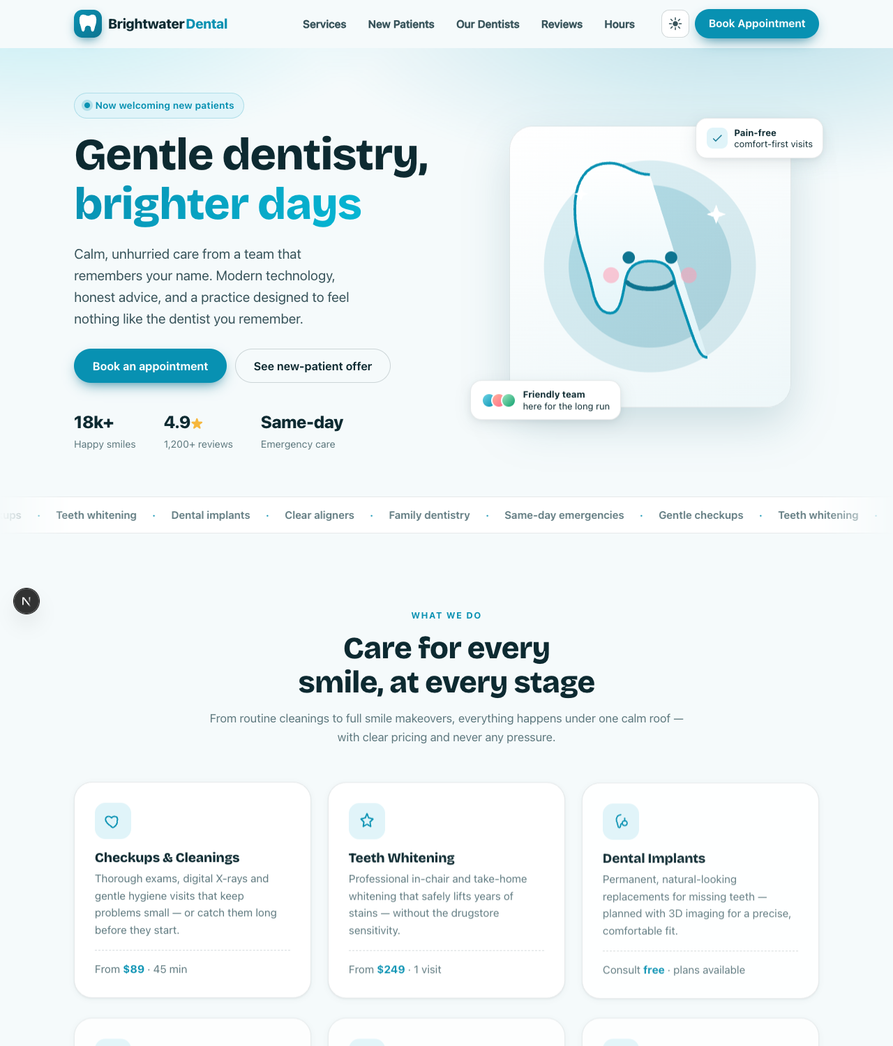 The Brightwater Dental dental practice website template