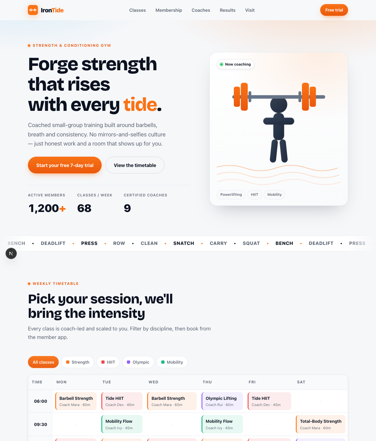 The IronTide Fitness gym & studio website template