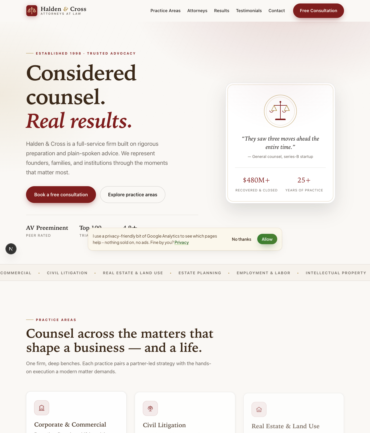The Halden & Cross law firm website template