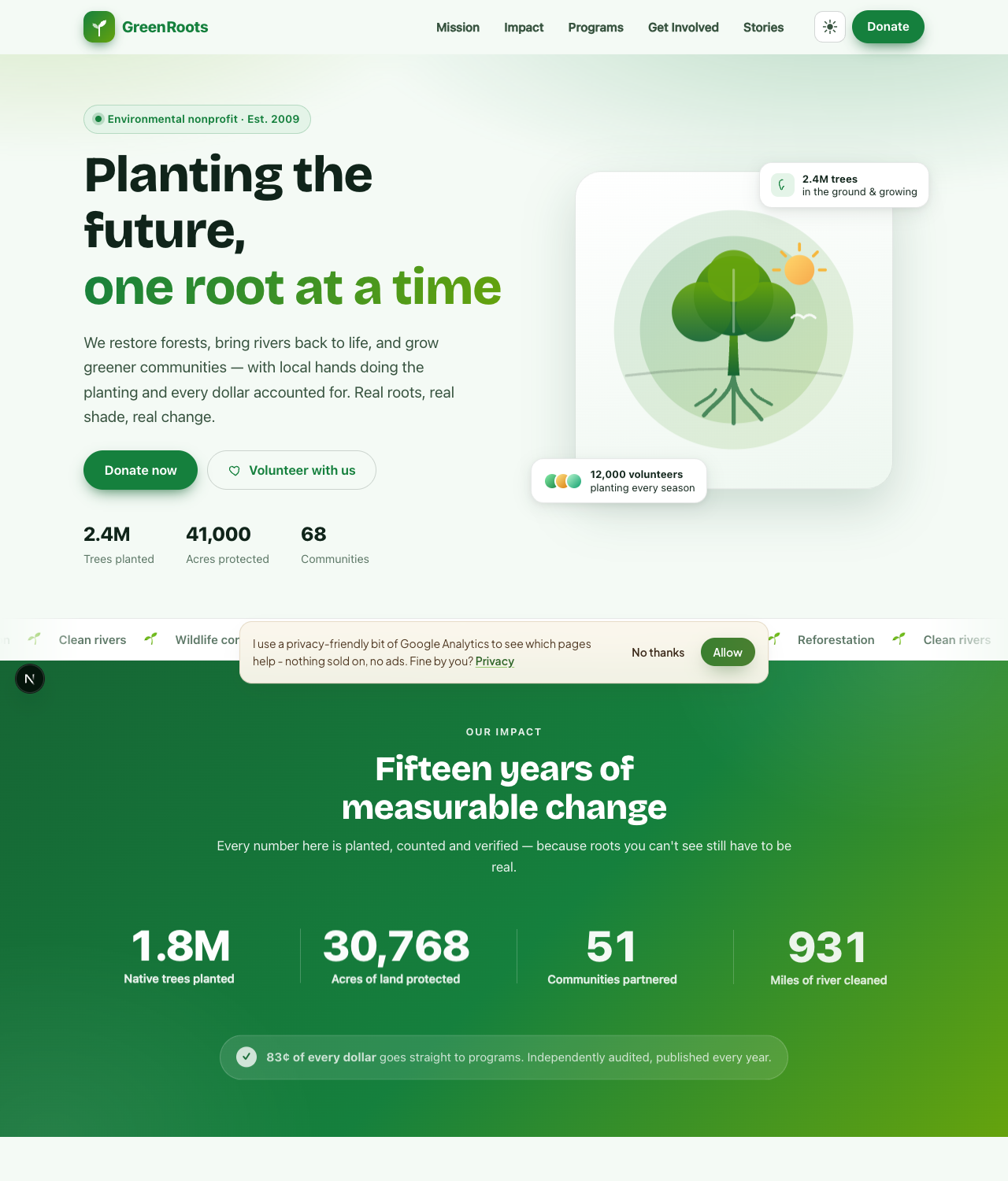 The GreenRoots nonprofit website template