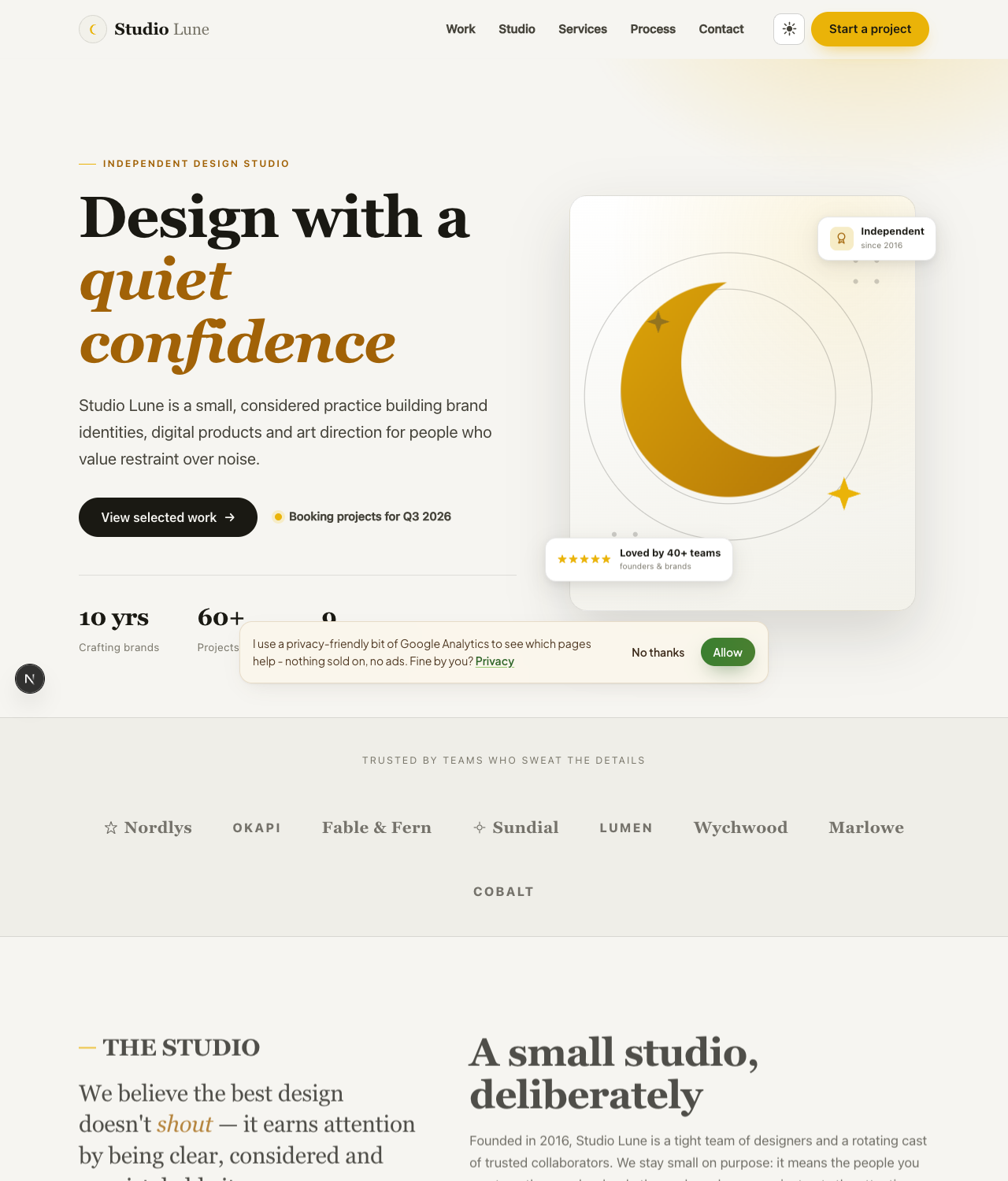 The Studio Lune creative portfolio website template