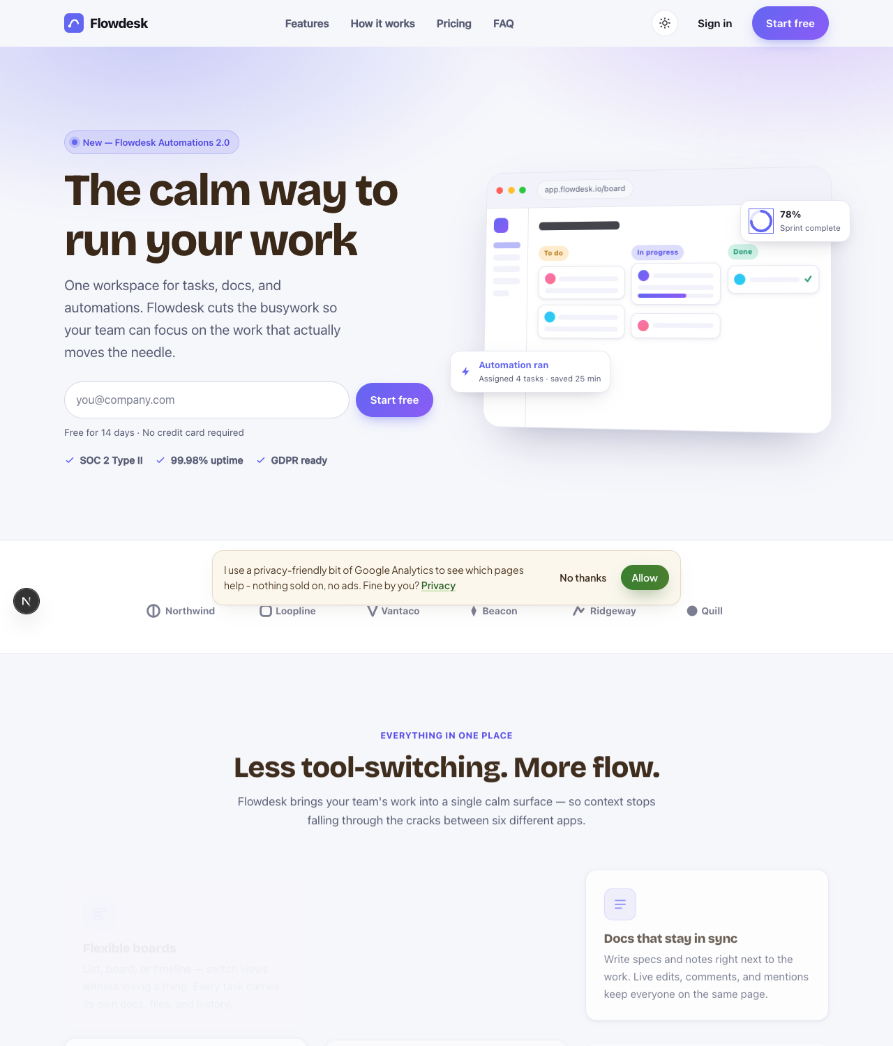 The Flowdesk saas product website template