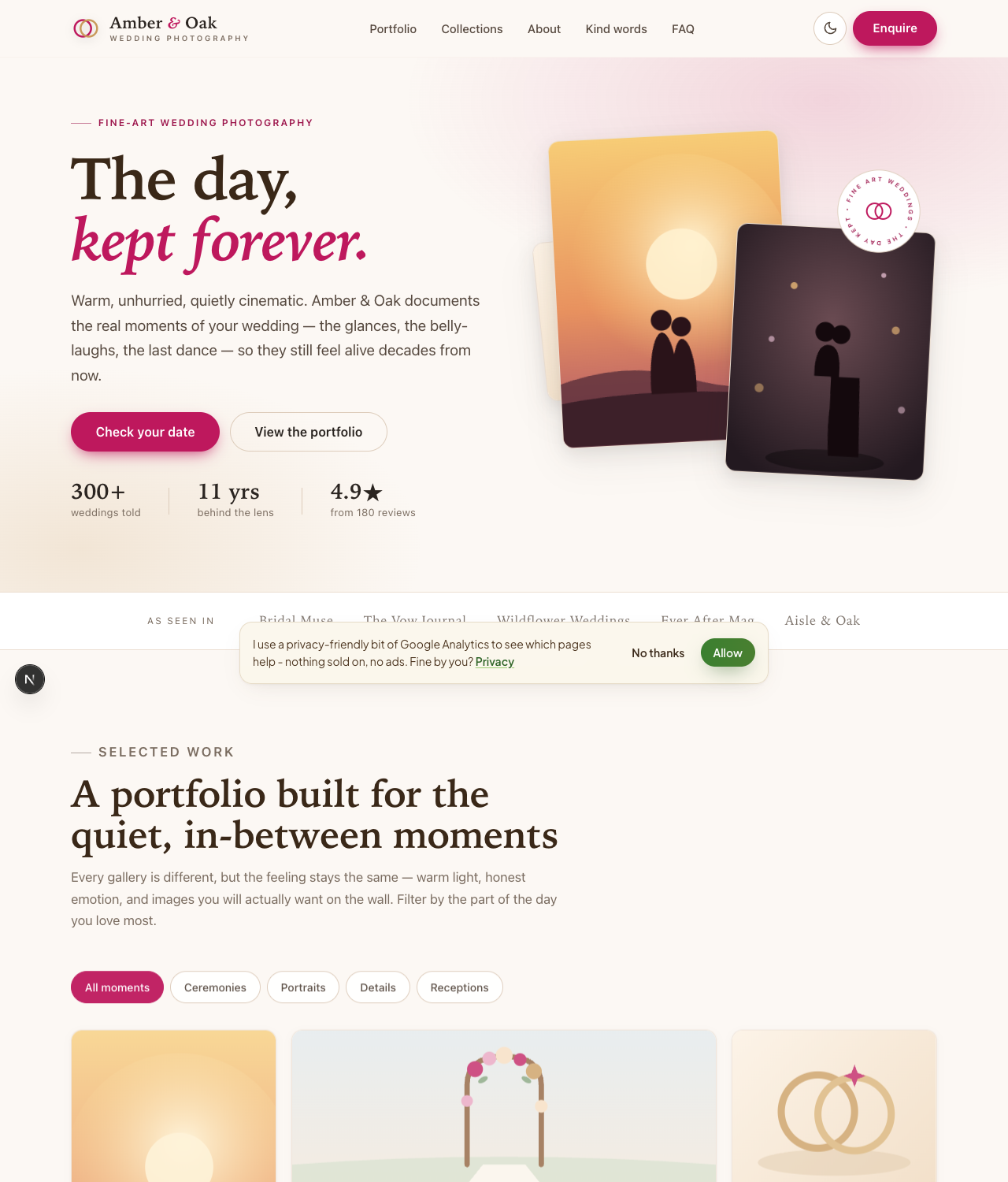 The Amber & Oak wedding photographer website template
