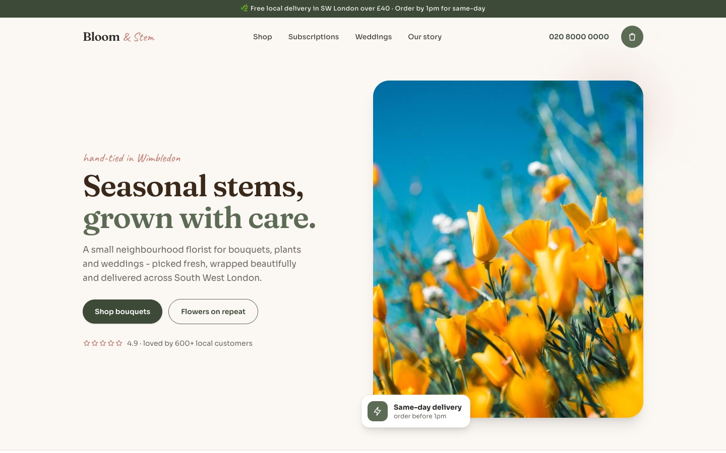Bloom & Stem - live demo site