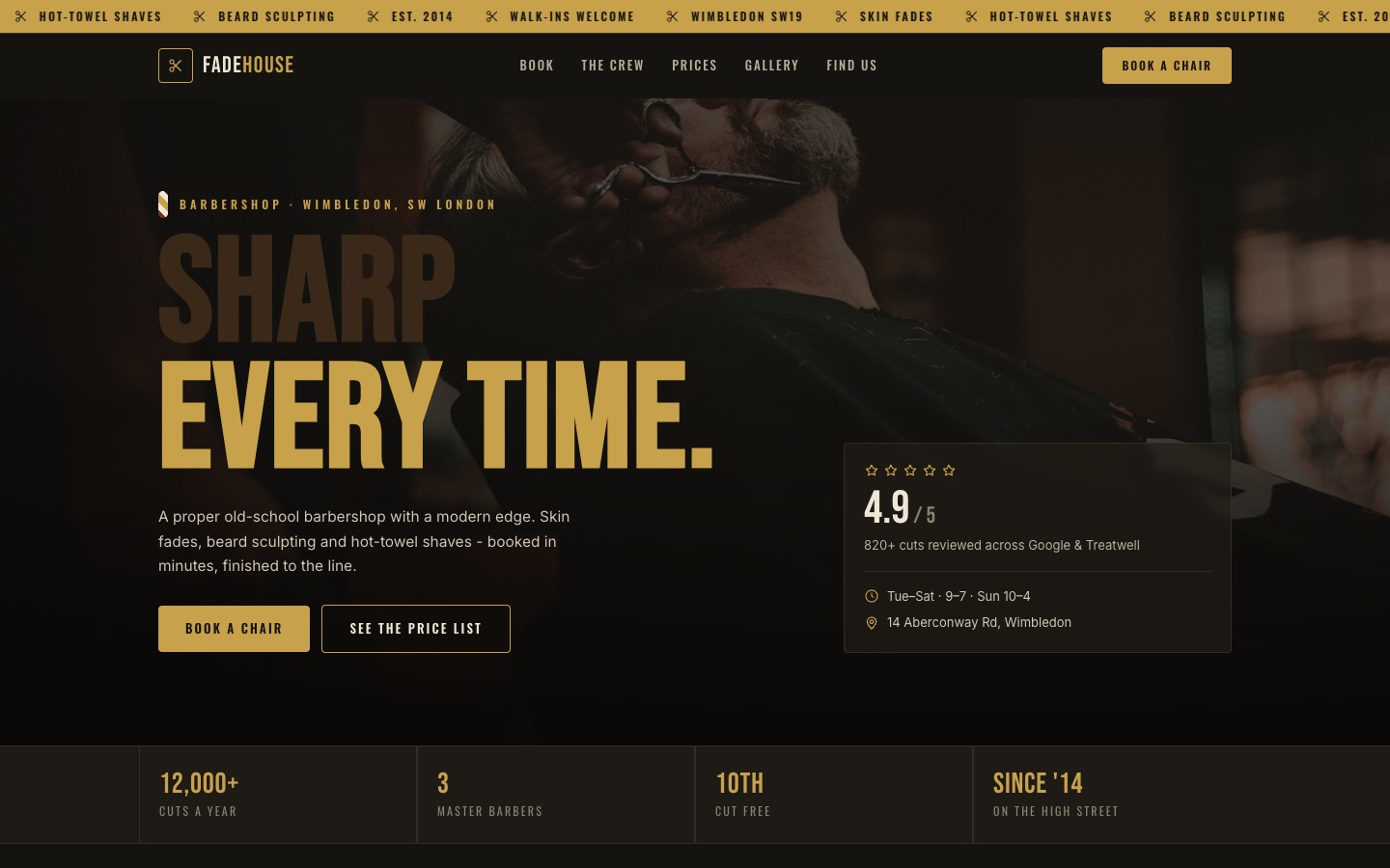 Fadehouse Barbers - live demo site